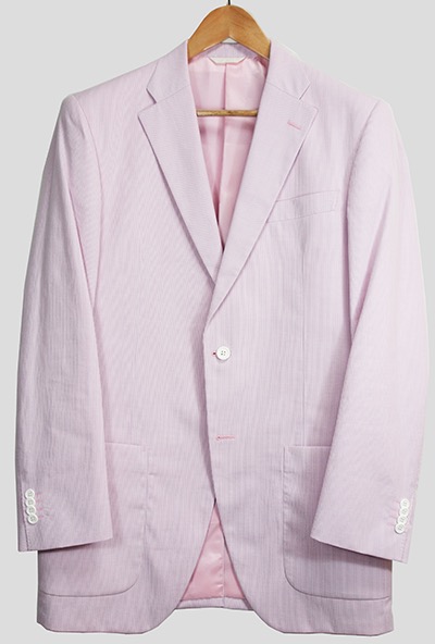 Pink candy stripe jacket by Azabu Tailor